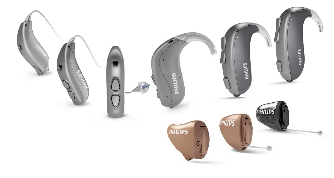 飞利浦HearLink助听器概述。 耳背式和耳内式助听器。